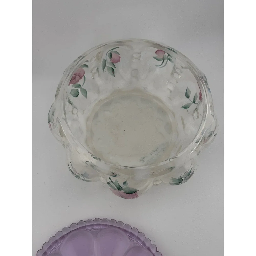 Vintage Fenton Trellis Melon Hand Painted Candy Trinket Dish with‎ Lid